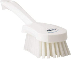 Vikan - 1.3" Bristle Length, Polyester Scrub Brush - 4-1/4" Long x 2-3/4" Wide Head, 10" OAL, White, Polypropylene Block - Makers Industrial Supply