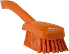 Vikan - 1.3" Bristle Length, Polyester Scrub Brush - 4-1/4" Long x 2-3/4" Wide Head, 10" OAL, Orange, Polypropylene Block - Makers Industrial Supply