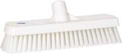 Vikan - 1.7" Bristle Length, Polyester Scrub Brush - 11-1/4" Long x 3" Wide Head, 12" OAL, European Threaded Handle, White, Polypropylene Block - Makers Industrial Supply