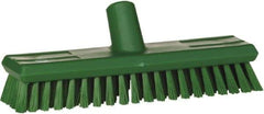 Vikan - 1.3" Bristle Length, Polyester Scrub Brush - 10-3/4" Long x 2-1/2" Wide Head, 11" OAL, European Threaded Handle, Green, Polypropylene Block - Makers Industrial Supply