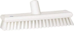 Vikan - 1.3" Bristle Length, Polyester Scrub Brush - 10-3/4" Long x 2-1/2" Wide Head, 11" OAL, European Threaded Handle, White, Polypropylene Block - Makers Industrial Supply