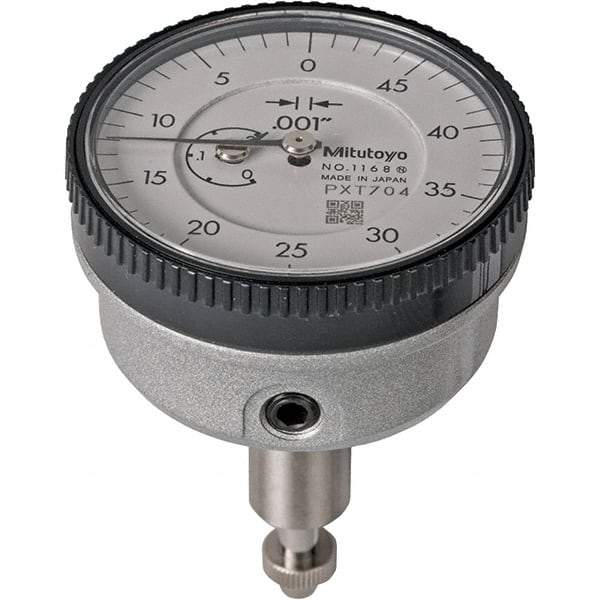 Mitutoyo - 0.2" Range, 50-0 Dial Reading, 0.001" Graduation Dial Drop Indicator - 40mm Dial, 1/2" Range per Revolution, 0.001" Accuracy, Revolution Counter - Makers Industrial Supply