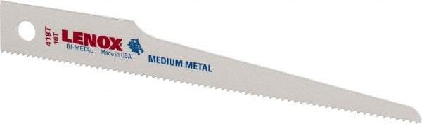 Lenox - 4" Long x 1/2" Thick, Bi-Metal Reciprocating Saw Blade - Straight Profile, 18 TPI, Toothed Edge - Makers Industrial Supply