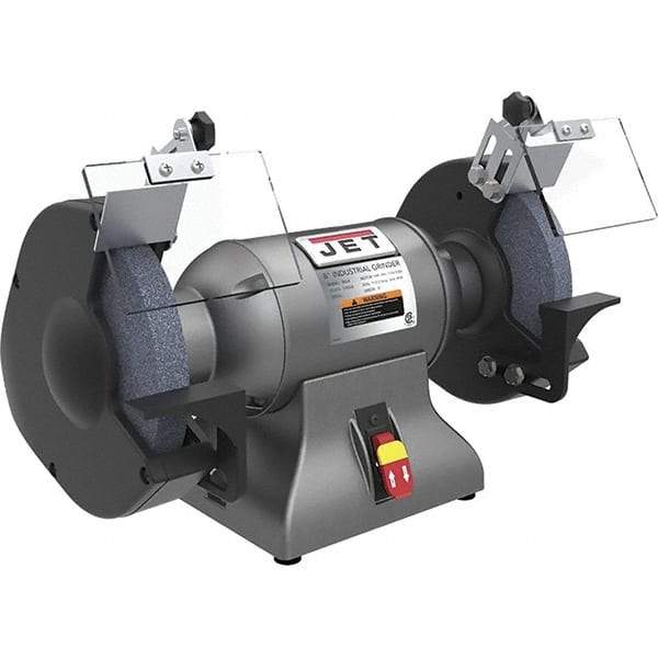 Jet - 8" Wheel Diam x 1" Wheel Width, 1 hp Grinder - 0.63" Arbor Hole Diam, 1 Phase, 3,450 Max RPM, 115 Volts - Makers Industrial Supply