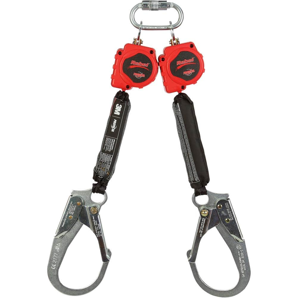 Protecta - Self-Retracting Lanyards, Lifelines & Fall Limiters; Length (Feet): 6.00 ; Lanyard and Connector: Swivel End Snap Hook ; Unit Connector: Self-Locking Carabiner ; Capacity (Lb.): 310 ; Lifeline Material: Web ; Lanyard Color: Red - Exact Industrial Supply