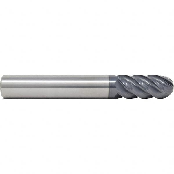 SGS - 8mm Diam, 19mm LOC, 5 Flute Solid Carbide Ball End Mill - AlTiN Finish, Single End, 63mm OAL, 8mm Shank Diam, Spiral Flute - Makers Industrial Supply