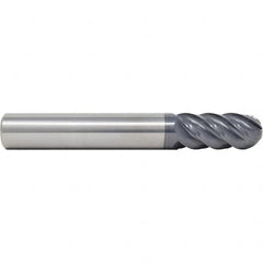 SGS - 8mm Diam, 19mm LOC, 5 Flute Solid Carbide Ball End Mill - AlTiN Finish, Single End, 63mm OAL, 8mm Shank Diam, Spiral Flute - Makers Industrial Supply