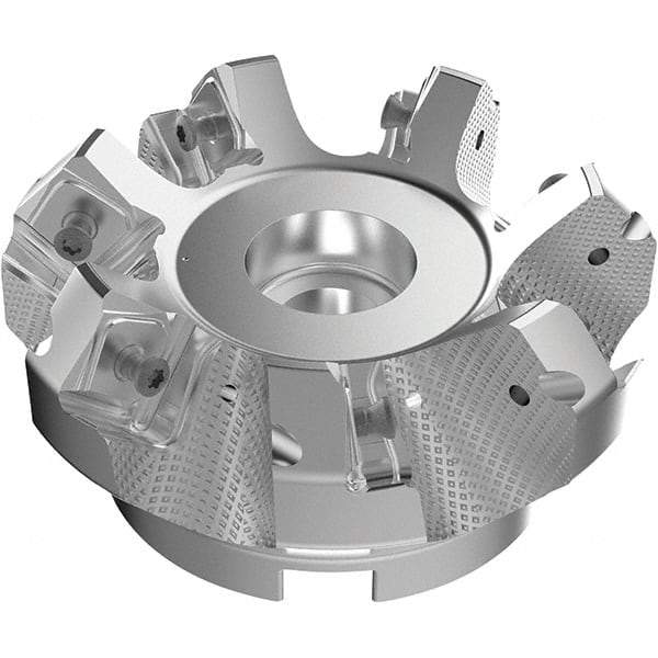 Seco - 3.94" Cut Diam, 1-1/2" Arbor Hole, 9mm Max Depth of Cut, 48° Indexable Chamfer & Angle Face Mill - 7 Inserts, Right Hand Cut, 7 Flutes, Through Coolant, Series R220.54 - Makers Industrial Supply