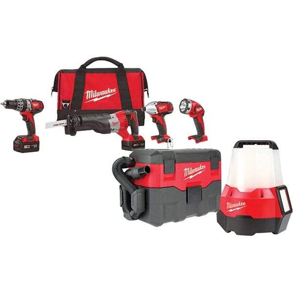 Milwaukee Tool - 18 Volt Cordless Tool Combination Kit - Includes 1/2" Hammer Drill, 1/4" Hex Impact Driver & Sawzall Reciprocating Saw, Lithium-Ion Battery Included - Makers Industrial Supply