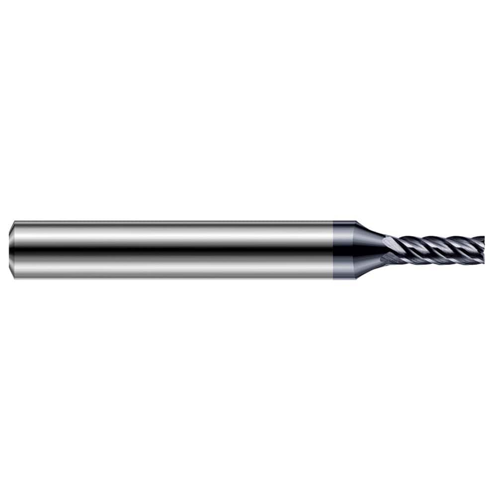 Square End Mill: 0.04'' Dia, 1/16'' LOC, 1/4'' Shank Dia, 2-1/2'' OAL, 5 Flutes, Solid Carbide Single End, AlTiN Finish, 37 ° Variable Helix, Centercutting, RH Cut, RH Flute