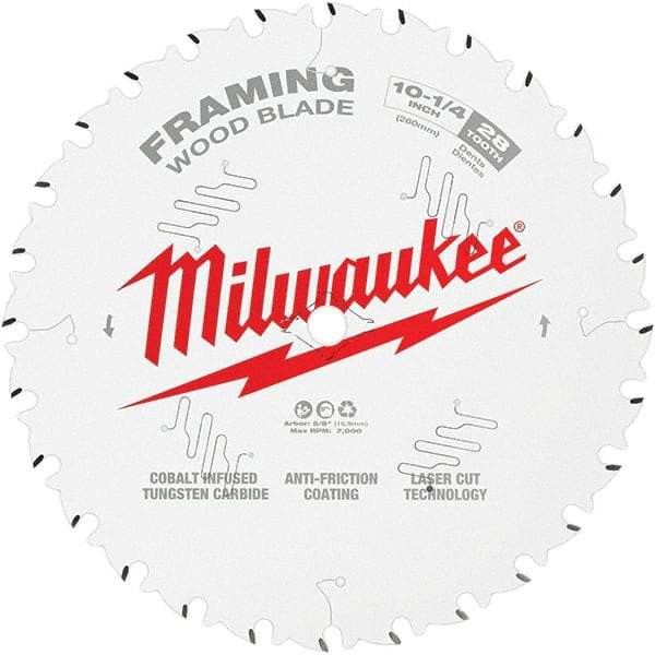 Milwaukee Tool - 10-1/4" Diam, 5/8" Arbor Hole Diam, 40 Tooth Wet & Dry Cut Saw Blade - Tungsten Carbide-Tipped, Fine Finish Action, Standard Round Arbor - Makers Industrial Supply