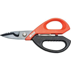 Wiss - 3" LOC, 9-1/2" OAL Titanium-Coated Stainless Steel Ergonomic Shears - Ambidextrous, Serrated, Plastic Straight Handle, For Electrical Use - Makers Industrial Supply