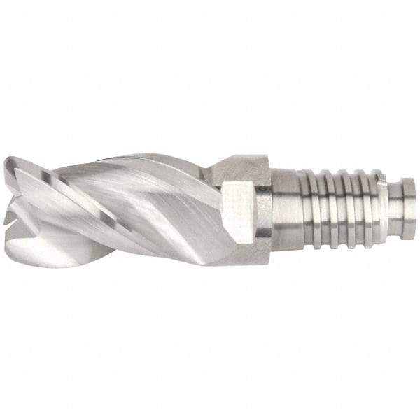 Kennametal - 16" Diam, 24mm LOC, 3 Flute 4mm Corner Radius End Mill Head - Solid Carbide, Uncoated, Duo-Lock 16 Connection, Spiral Flute, 38° Helix, Centercutting - Makers Industrial Supply