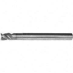 Corner Radius End Mill: 0.4724″ Dia, 0.7087″ LOC, 0.1575″ Radius, 3 Flutes, Solid Carbide 38 ° Helix, Bright/Uncoated, Corner Radius End, Series ABDE