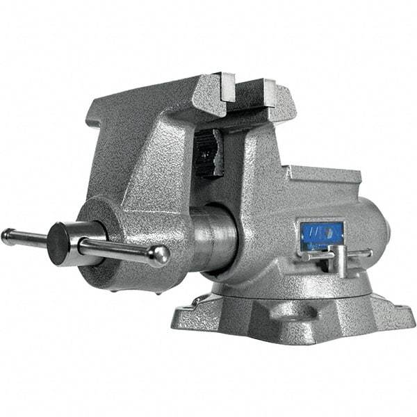 Wilton - 6-1/2" Jaw Width, 6-1/2" Opening Capacity, 4-3/8" Throat Depth, Iron Swivel Bench Vise - Double Lockdown Base Attachment, Anvil, 19-19/64" Long x 11" Wide x 9-13/32" High - Makers Industrial Supply