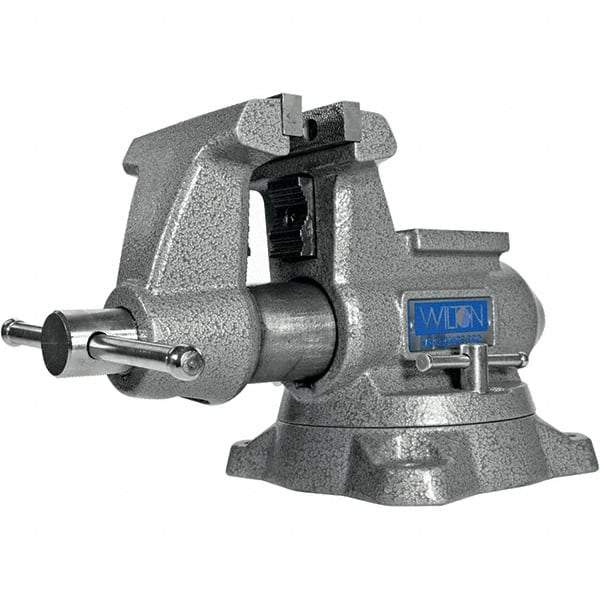 Wilton - 4-1/2" Jaw Width, 4" Opening Capacity, 3-1/2" Throat Depth, Iron Swivel Bench Vise - Double Lockdown Base Attachment, Anvil, 15-13/32" Long x 9-13/32" Wide x 8" High - Makers Industrial Supply