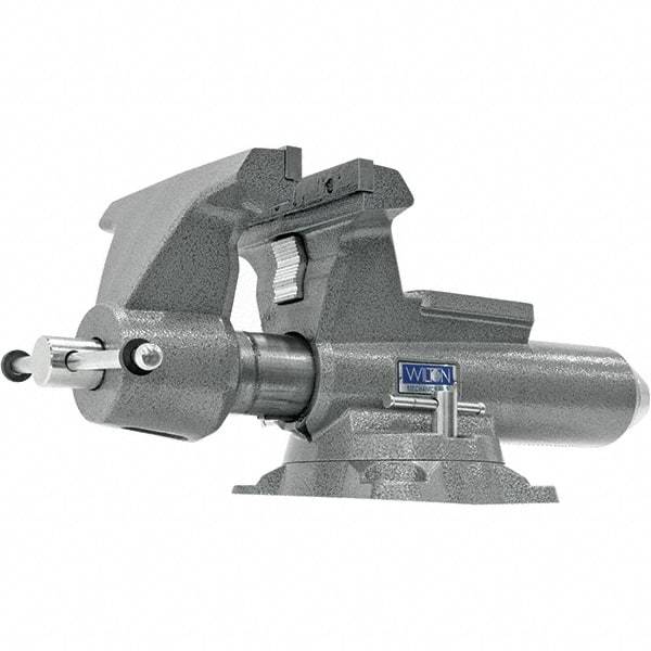 Wilton - 10" Jaw Width, 12" Opening Capacity, 5-1/4" Throat Depth, Iron Swivel Bench Vise - Double Lockdown Base Attachment, Anvil, 28-45/64" Long x 12-39/64" Wide x 11-51/64" High - Makers Industrial Supply