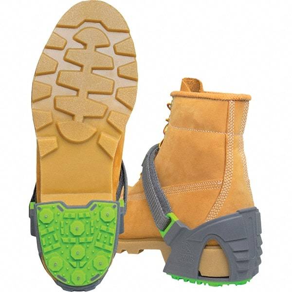 Winter Walking - Size 9.5-12, (Women's Size 11.5+) Strap-On Cleat - Tungsten Carbide Stud Traction, Green & Gray - Makers Industrial Supply