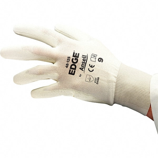 Ansell - Size XL (10), ANSI Abrasion Lvl 4, Polyurethane Coated Palm, Polyester Lining, Knit Wrist, White, Paired - Makers Industrial Supply