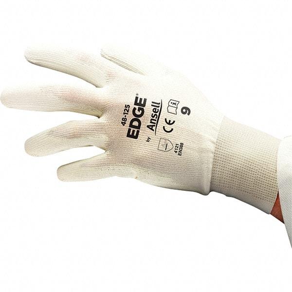 Ansell - Size L (9), ANSI Cut Lvl 4, Puncture Lvl 4, Abrasion Lvl 4, Polyurethane Coated Cut & Puncture Resistant Gloves - Palm Coated, Polyester Lining, Knit Wrist, White, Paired - Makers Industrial Supply