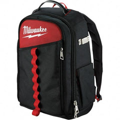 Milwaukee Tool - 22 Pocket Black & Red Ballistic Nylon Backpack Tool Bag - 11" Wide x 7-7/8" Deep x 19-5/8" High - Makers Industrial Supply