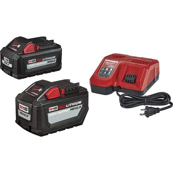 Milwaukee Tool - 18 Volt, 2 Battery Lithium-Ion Power Tool Charger - AC Wall Outlet Power Source, Batteries Included - Makers Industrial Supply