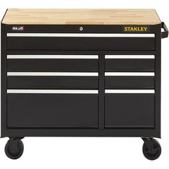 Mobile Service Workbench Mobile Work Center: 18″ OAD, 7 Drawer Steel Body, Wood Top, Black Gloss