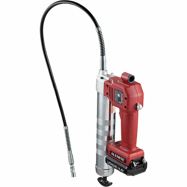 Alemite - 10,000 Max psi, Flexible Battery-Operated Grease Gun - 16 oz Capacity, 1/8 Thread Outlet, 3-Way, Bulk, Cartridge & Filler Pump, Includes (1) Lithium Ion Battery, Battery Charger, Grease Gun & 36" Whip Hose - Makers Industrial Supply