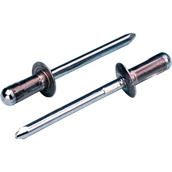 STANLEY Engineered Fastening - Size 6 Dome Head Aluminum Open End Blind Rivet - Steel Mandrel, 0.189" to 0.437" Grip, 3/16" Head Diam, 0.1929" to 0.198" Hole Diam, 2.832" Body Diam - Makers Industrial Supply