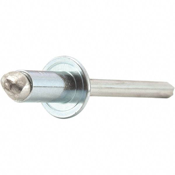 STANLEY Engineered Fastening - Size 6 Large Flange Head Steel Open End Blind Rivet - Steel Mandrel, 0.251" to 3/8" Grip, 3/16" Head Diam, 0.192" to 0.196" Hole Diam, 0.116" Body Diam - Makers Industrial Supply