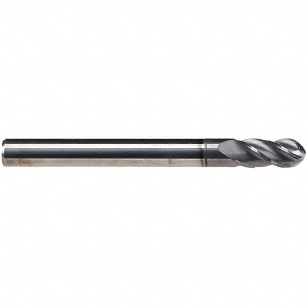 Emuge - 1/4" Diam, 3/4" LOC, 4 Flute Solid Carbide Ball End Mill - AlCr Finish, Single End, 2-1/2" OAL, 1/4" Shank Diam, Ball Flute - Makers Industrial Supply