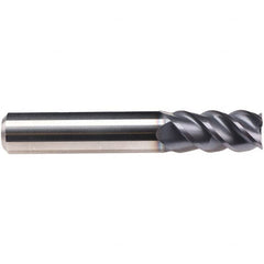 Emuge - 3mm Diam, 8mm LOC, 4 Flute Solid Carbide Roughing & Finishing End Mill - TiAlN Finish, 57mm OAL, 6mm Shank Diam, Cylindrical Shank, 50° Helix, Centercutting, Long Length - Makers Industrial Supply