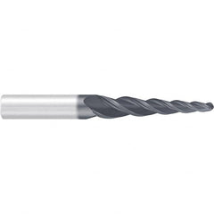 Emuge - 4° Taper Angle per Side, 2mm Small End Diam, 87mm LOC, Solid Carbide 3 Flute Tapered Ball End Mill - AlCr Finish, 150mm OAL, 16mm Shank Diam, Spiral Flute, 36° Helix - Makers Industrial Supply