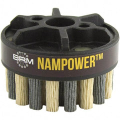 Brush Research Mfg. - 3" 120 Grit Ceramic/Silicon Carbide Straight Disc Brush - Medium Grade, Drive Arbor Connector, 0.7087" Trim Length, 0.63" Shank Diam, 0.63" Arbor Hole - Makers Industrial Supply