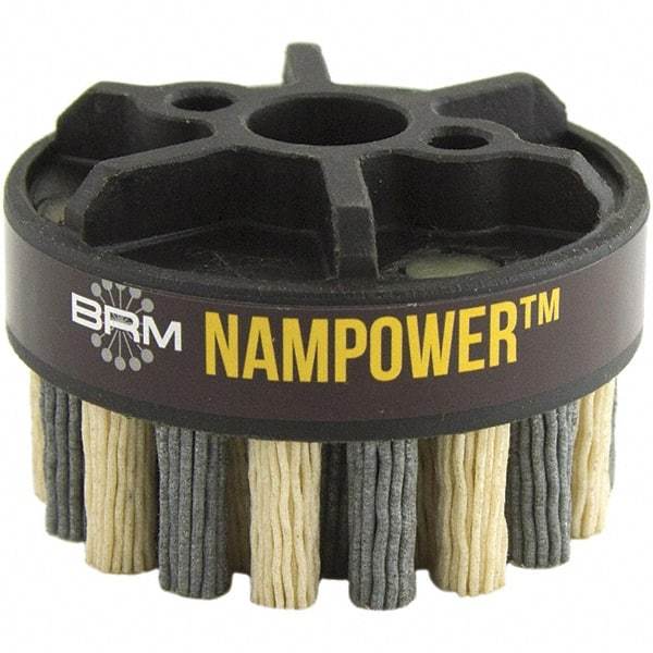 Brush Research Mfg. - 3" 320 Grit Ceramic/Silicon Carbide Straight Disc Brush - Medium Grade, Drive Arbor Connector, 0.7087" Trim Length, 0.63" Shank Diam, 0.63" Arbor Hole - Makers Industrial Supply