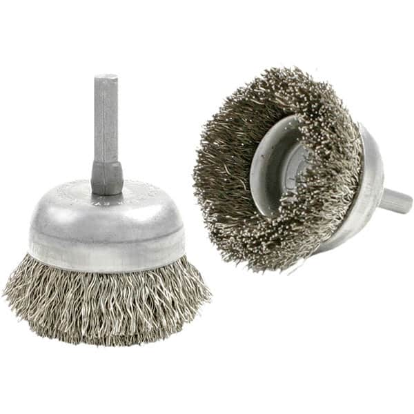 Brush Research Mfg. - 3" Diam, 2-3/4" Shank Diam, Carbon Steel Fill Cup Brush - 0.04 Wire Diam, 3/4" Trim Length, 8,000 Max RPM - Makers Industrial Supply