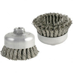 Brush Research Mfg. - 5" Diam, 5/8-11 Threaded Arbor, Carbon Steel Fill Cup Brush - 0.014 Wire Diam, 1-1/4" Trim Length, 9,000 Max RPM - Makers Industrial Supply