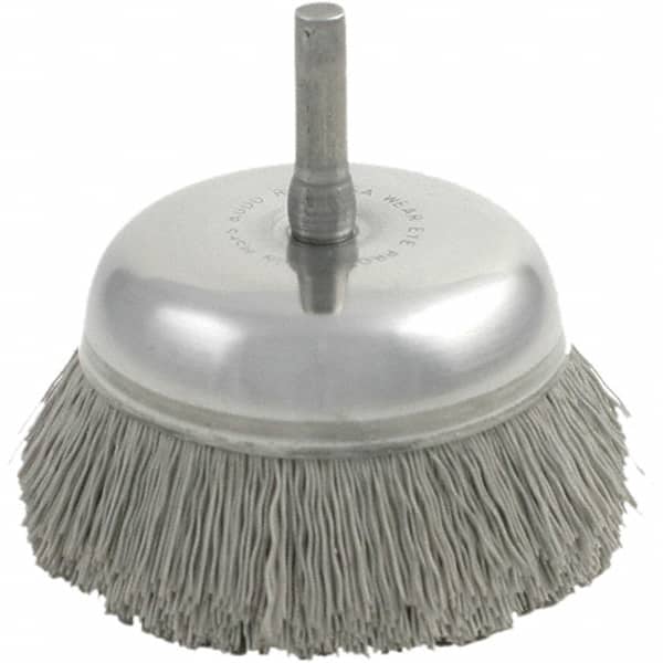 Brush Research Mfg. - 2-3/4" Diam, 1/4" Shank Diam, Nylon Fill Cup Brush - Silicon Carbide Abrasive Material, 0.022 Wire Diam, 3/4" Trim Length, 8,000 Max RPM - Makers Industrial Supply