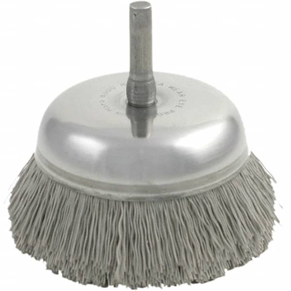 Brush Research Mfg. - 2-3/4" Diam, 1/4" Shank Diam, Nylon Fill Cup Brush - Aluminum Oxide Abrasive Material, 0.035 Wire Diam, 3/4" Trim Length, 8,000 Max RPM - Makers Industrial Supply