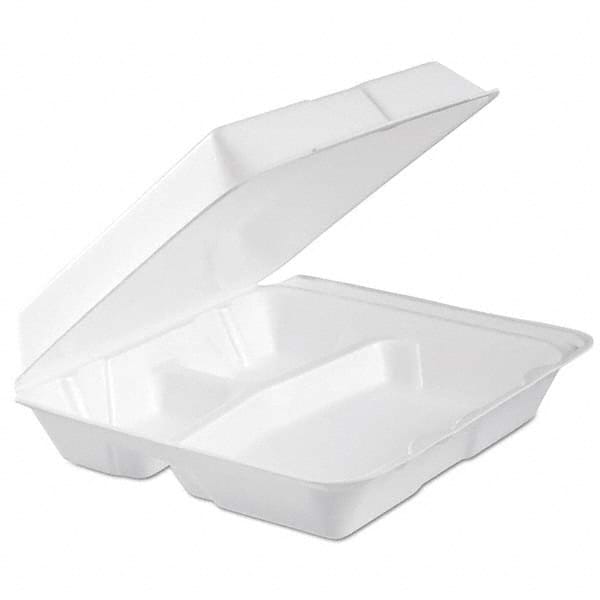 DART - Foam Hinged Lid Container, 3-Comp, 9.3 x 9 1/2 x 3, White, 100/Bag, 2 Bag/Carton - Makers Industrial Supply