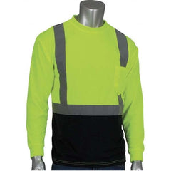 PIP - Size XL Black & Hi-Vis Yellow High Visibility Long Sleeve T-Shirt - Makers Industrial Supply