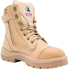 Steel Blue - Men's Size 8 Medium Width Steel Work Boot - Sand, Leather Upper, TPU Outsole, 6" High, Lace-Up, Side Zip - Makers Industrial Supply