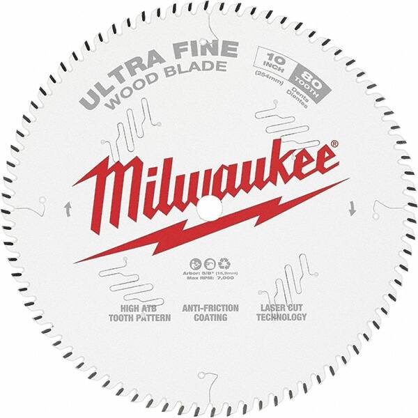 Milwaukee Tool - 10" Diam, 5/8" Arbor Hole Diam, 80 Tooth Wet & Dry Cut Saw Blade - Tungsten Carbide-Tipped, Fine Finish Action, Standard Round Arbor - Makers Industrial Supply