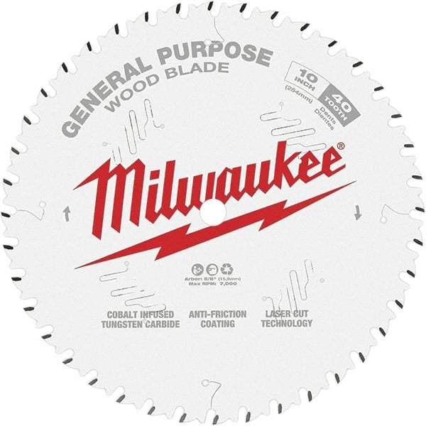 Milwaukee Tool - 10" Diam, 5/8" Arbor Hole Diam, 40 Tooth Wet & Dry Cut Saw Blade - Tungsten Carbide-Tipped, General Purpose Action, Standard Round Arbor - Makers Industrial Supply