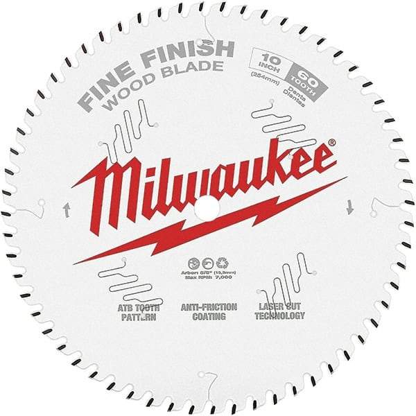 Milwaukee Tool - 10" Diam, 5/8" Arbor Hole Diam, 60 Tooth Wet & Dry Cut Saw Blade - Tungsten Carbide-Tipped, Fine Finish Action, Standard Round Arbor - Makers Industrial Supply