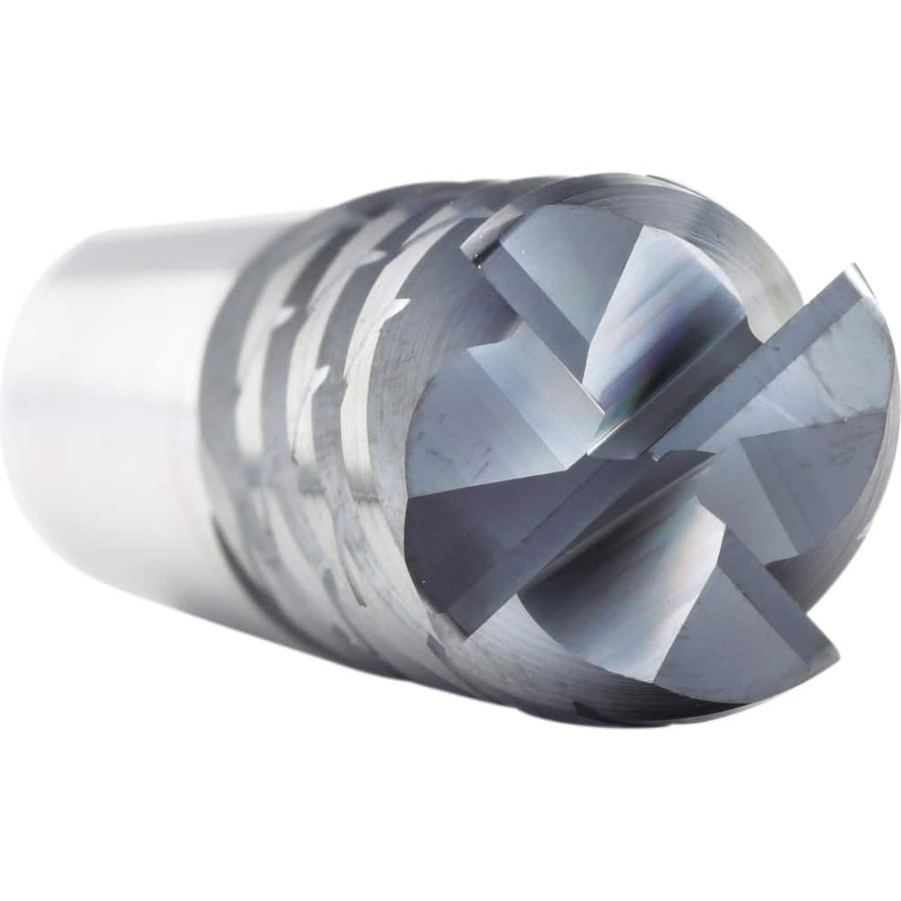 Corner Radius End Mill: 1″ Dia, 3″ LOC, 0.03″ Radius, 4 Flutes 6″ OAL, 1″ Shank Dia, 50 ° Helix, AlCrN Coated, Corner Radius End, Centercutting, Series SR4F