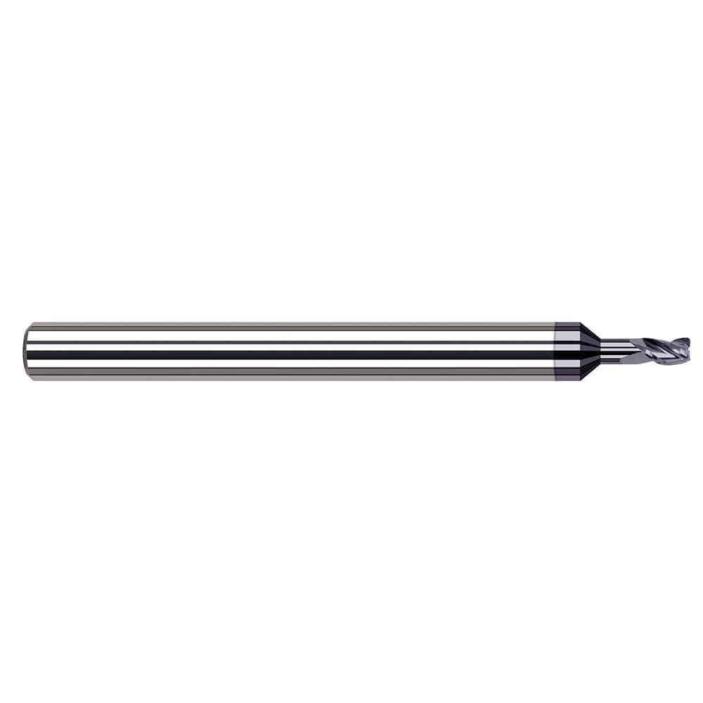 Corner Radius End Mill: 0.04″ Dia, 0.06″ LOC, 0.005″ Radius, 3 Flutes, Solid Carbide 1-1/2″ OAL, 1/8″ Shank Dia, 34 ° Helix, AlTiN Coated, Corner Radius End