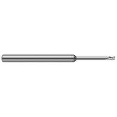 Corner Radius End Mill: 0.031″ Dia, 3/64″ LOC, 0.003″ Radius, 3 Flutes, Solid Carbide 2-1/2″ OAL, 1/8″ Shank Dia, 42 ° Helix, Bright/Uncoated, Corner Radius End