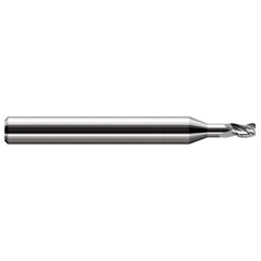 Corner Radius End Mill: 1/8″ Dia, 3/16″ LOC, 0.01″ Radius, 3 Flutes, Solid Carbide 2-1/2″ OAL, 1/8″ Shank Dia, 30 ° Helix, Bright/Uncoated, Corner Radius End