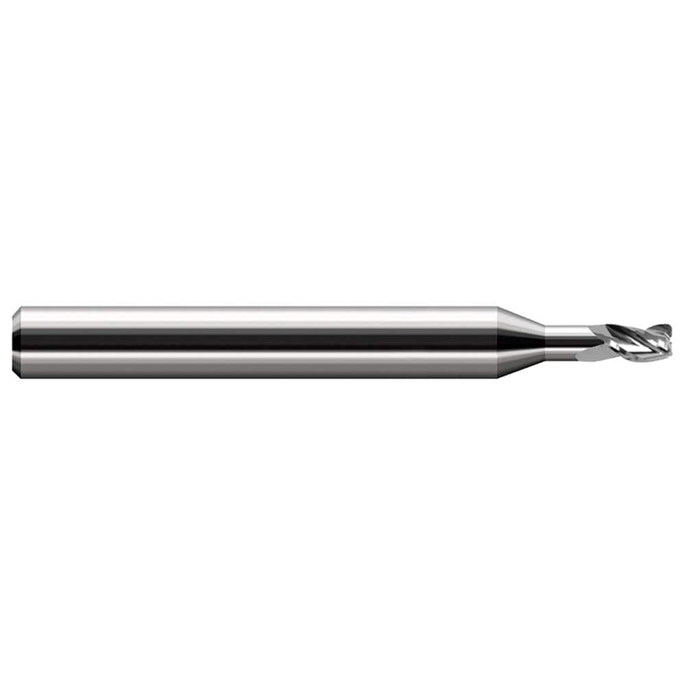 Corner Radius End Mill: 1/8″ Dia, 3/16″ LOC, 0.03″ Radius, 3 Flutes, Solid Carbide 2-1/2″ OAL, 1/8″ Shank Dia, 30 ° Helix, Bright/Uncoated, Corner Radius End